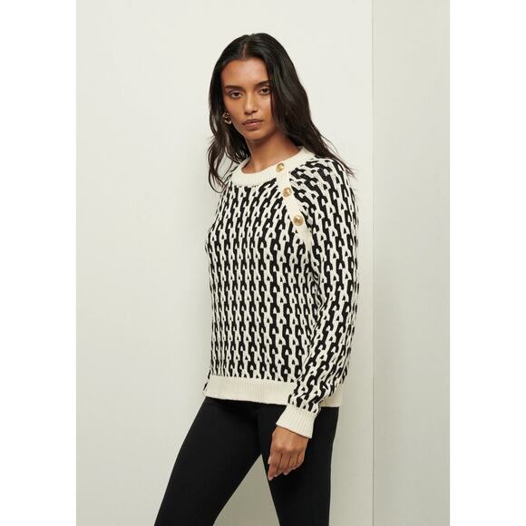 DEREK LAM 10 Crosby Sawyer Black Ivory Long Sleeves Gold Button Sweater Size XXL - Picture 4 of 12